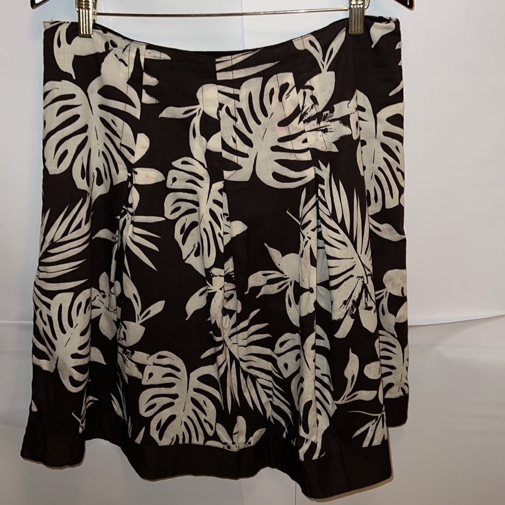 Chico's Women Pleated Skirt Brown Palm Leaf Hawaiin Print Size 2.5 - Picture 5 of 10